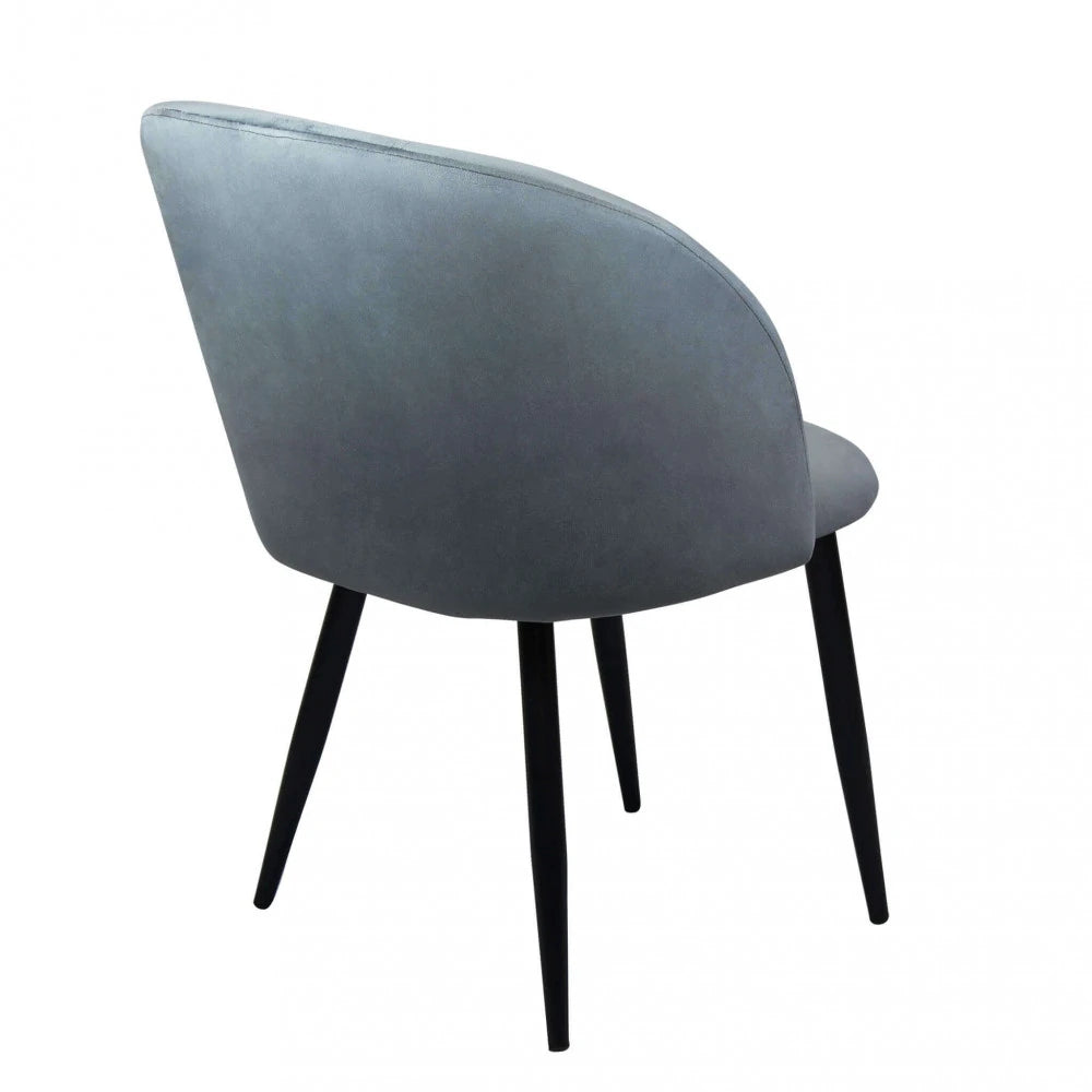 Poltrona Yasmina in velluto grigio, seduta moderna con struttura in metallo, panoramica posteriore