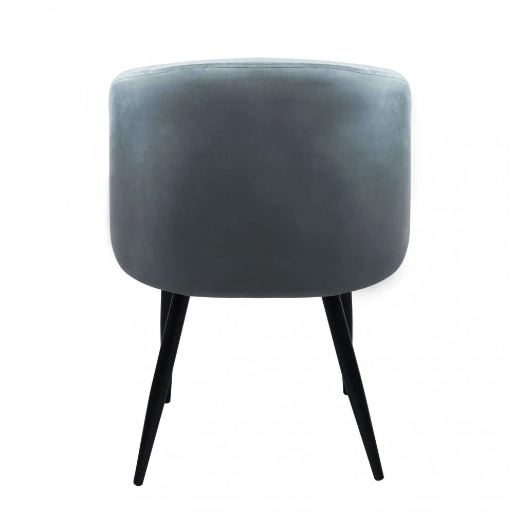 Poltrona Yasmina in velluto grigio, seduta moderna con struttura in metallo, vista posteriore