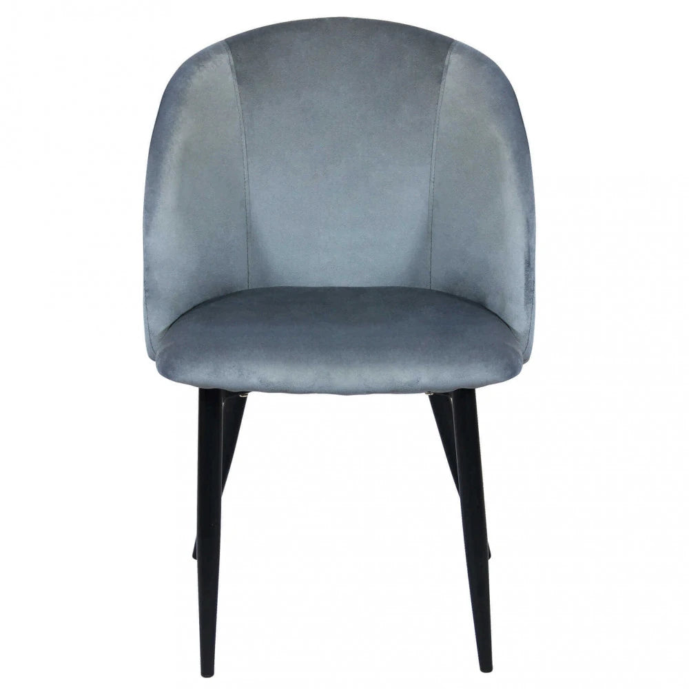 Poltrona Yasmina in velluto grigio, seduta moderna con struttura in metallo, vista frontale