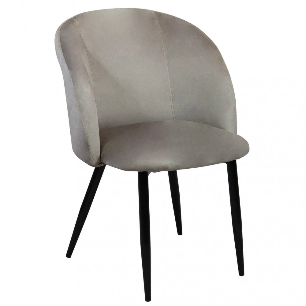 Poltrona Yasmina in velluto tortora con struttura in metallo, stile moderno