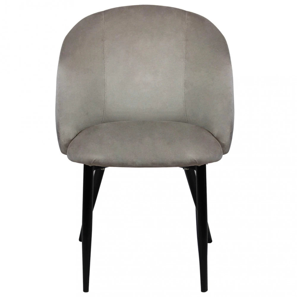 Poltrona Yasmina in velluto tortora con struttura in metallo, stile moderno, vista frontale