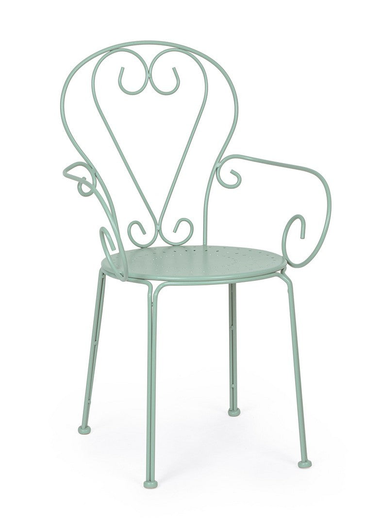 Sedia in ferro verde con braccioli