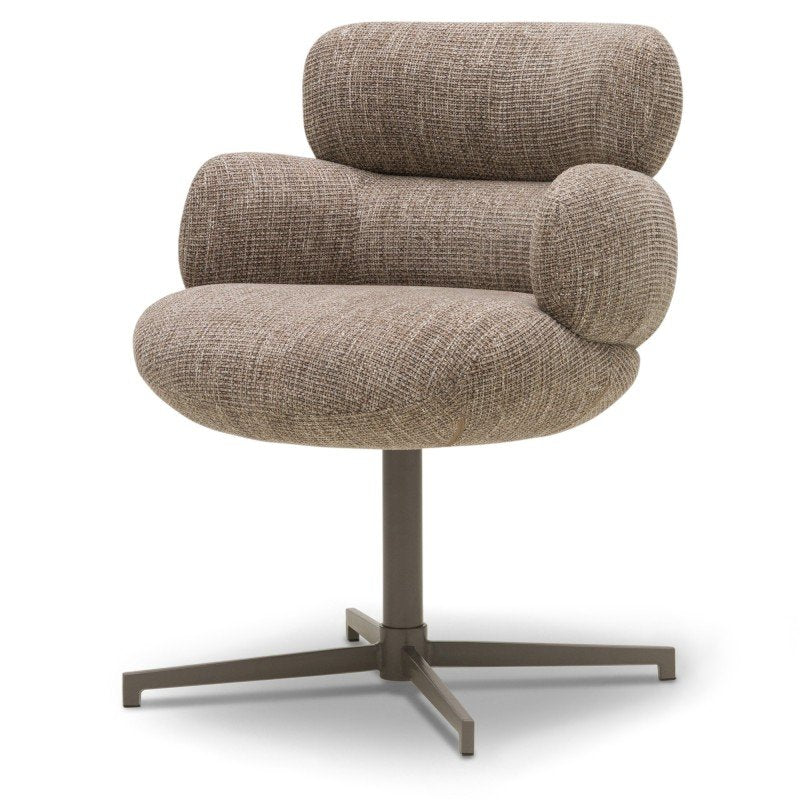 Poltroncina Moke marrone e crema con gambe in metallo - NN-MOK-UPH-ARM-BRO-664