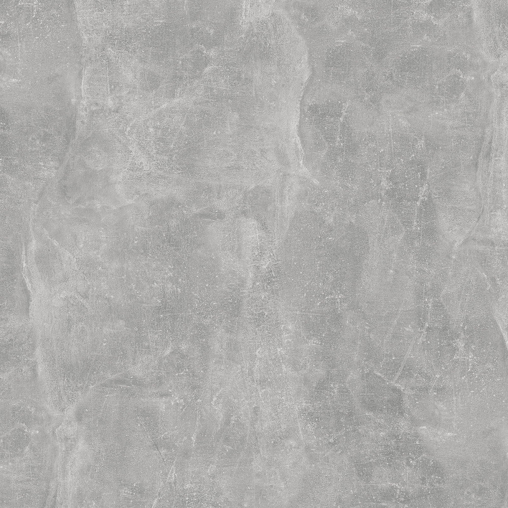 Dettaglio ravvicinato della texture in truciolare bilaminato grigio con realistico effetto cemento industriale.