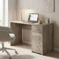 Scrivania PORTA PC TOPAZ OLMO in rovere grigio ambientata in uno studio luminoso con sedia ergonomica e laptop.