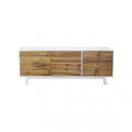Porta TV Barclay in legno con finiture marroni e bianche e decoro naturale, ideale per un soggiorno spazioso e raffinato | Albert Stock