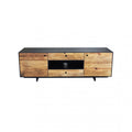 Porta TV Edgar in pino riciclato colore marrone naturale e nero, con design robusto ed elegante, ideale per televisori di grandi dimensioni nel soggiorno | Albert Stock