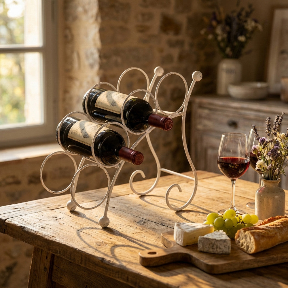 Portabottiglie Cosma Christopher bianco antico con bottiglie di vino