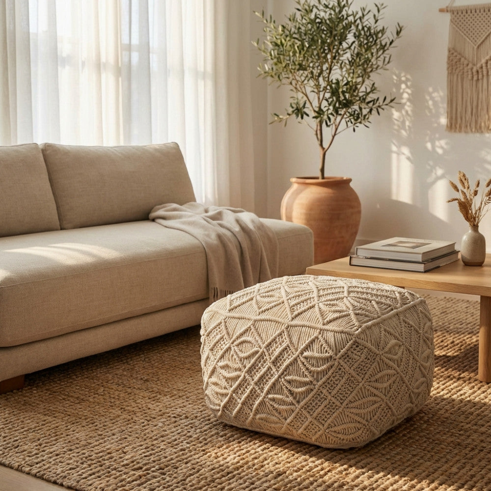 Pouf Algeri in Cotone Bianco - CN802910