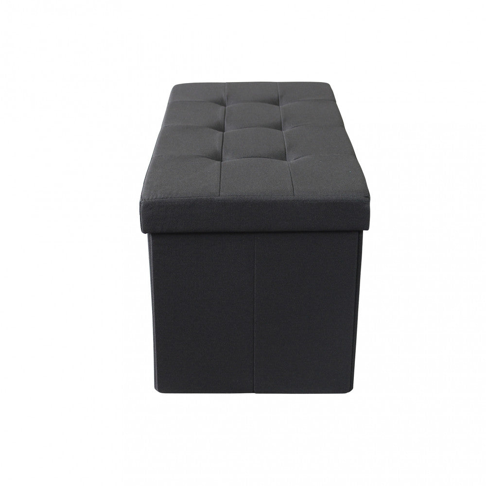 Vista laterale del pouf contenitore, che mostra il profilo compatto e la struttura robusta del modulo.