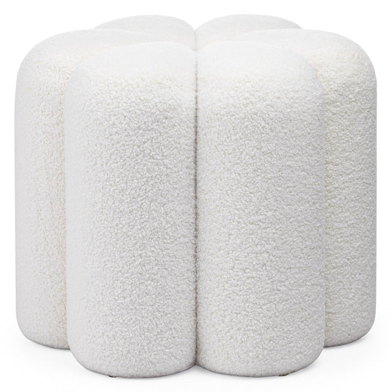 Pouf imbottito Flori in bouclé bianco - NN-FLO-UPH-POU-WHI-546
