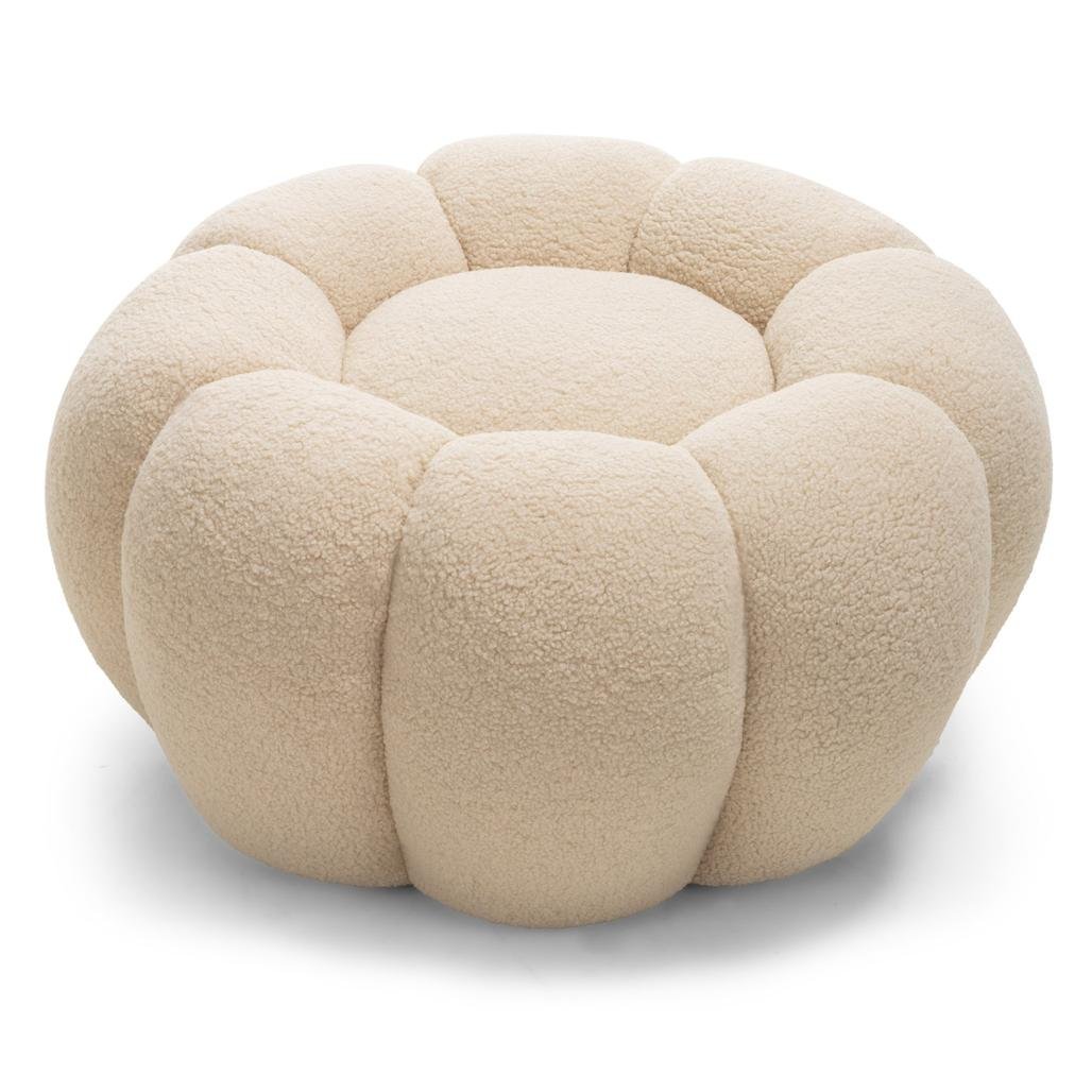 Pouf Perle in bouclé beige dalle forme tonde - NN-PER-UPH-POU-BEI-207