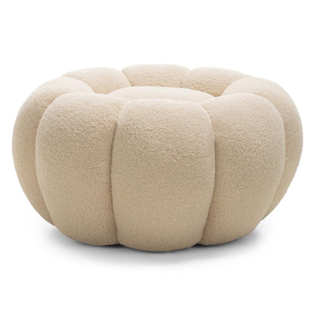 Pouf Perle in bouclé beige dalle forme tonde - NN-PER-UPH-POU-BEI-207 - foto 2