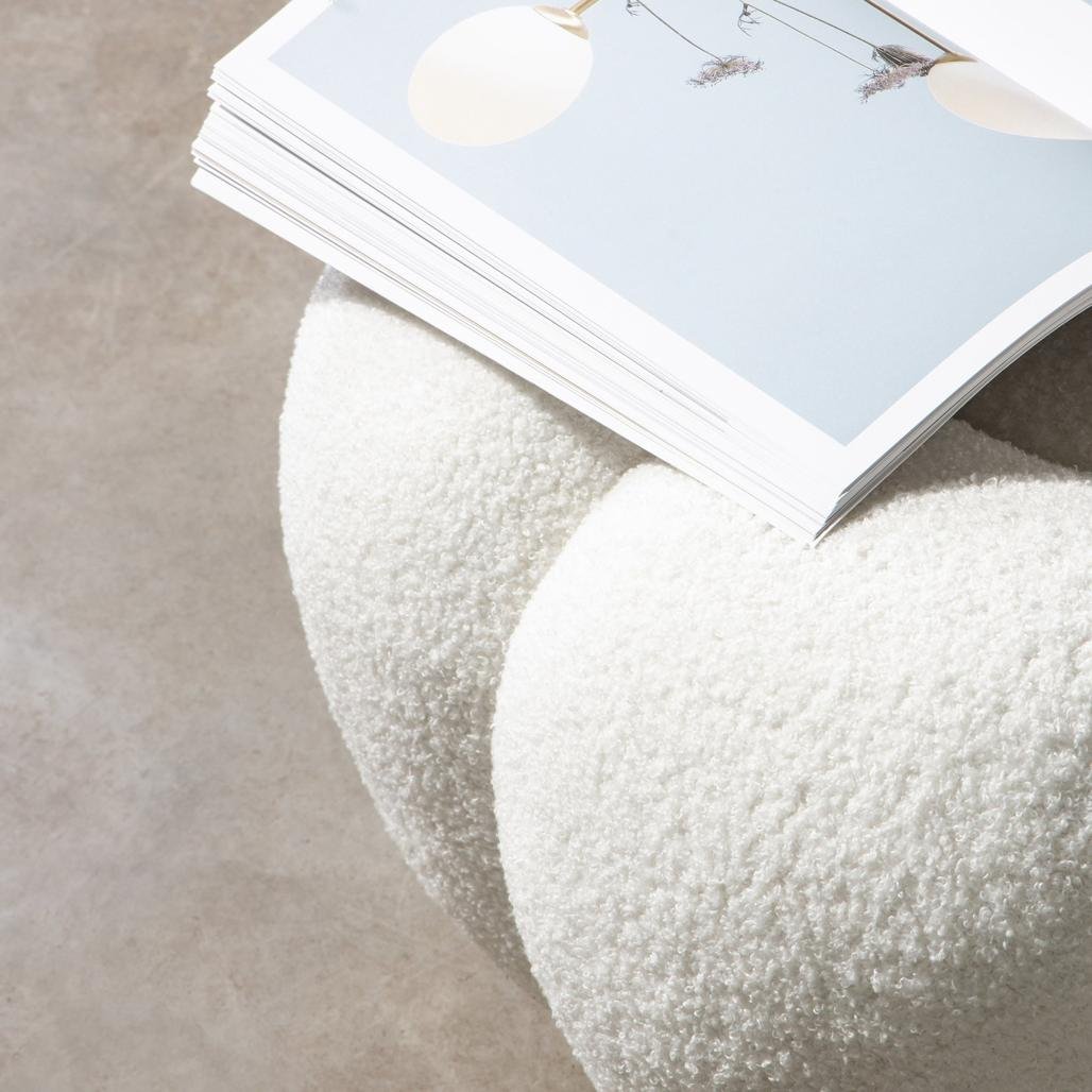 Pouf Perle in bouclé bianco dalle forme tonde - NN-PER-UPH-POU-OFFWHI-173 - foto 3