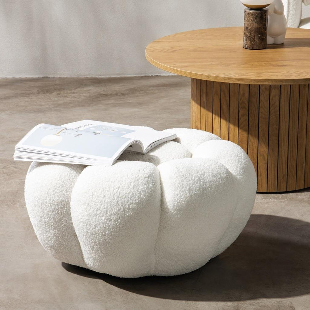 Pouf Perle in bouclé bianco dalle forme tonde - NN-PER-UPH-POU-OFFWHI-173 - foto 7