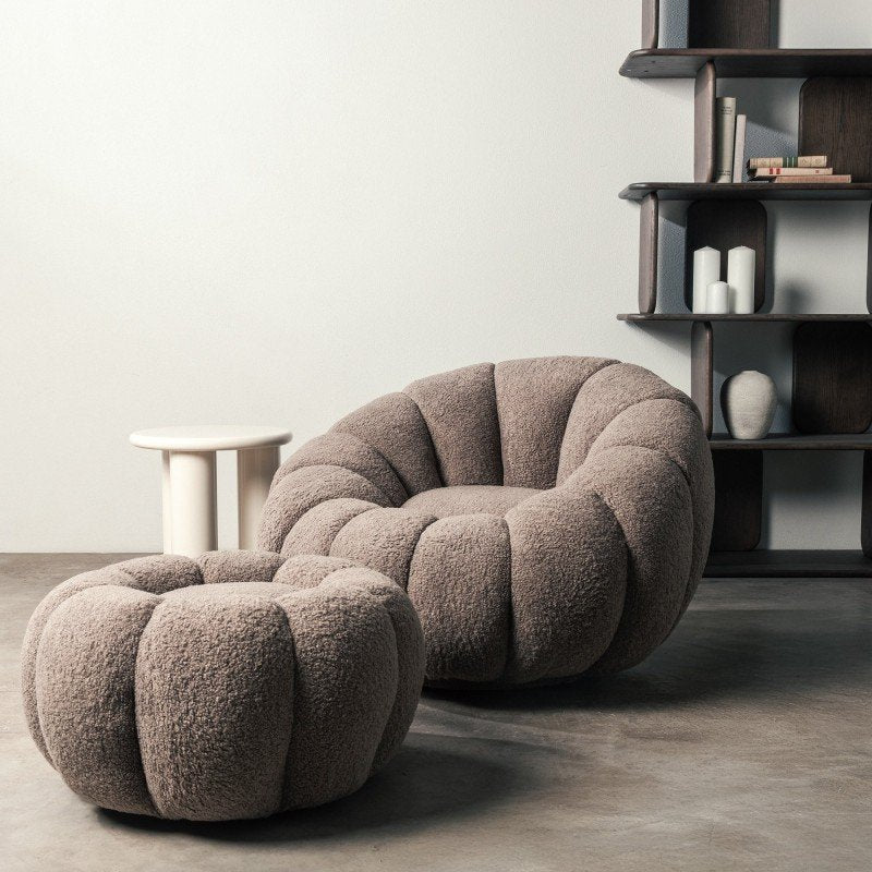 Pouf Perle in bouclé cappuccino dalle forme tonde - NN-PER-UPH-POU-RABGRE-609 - foto 2