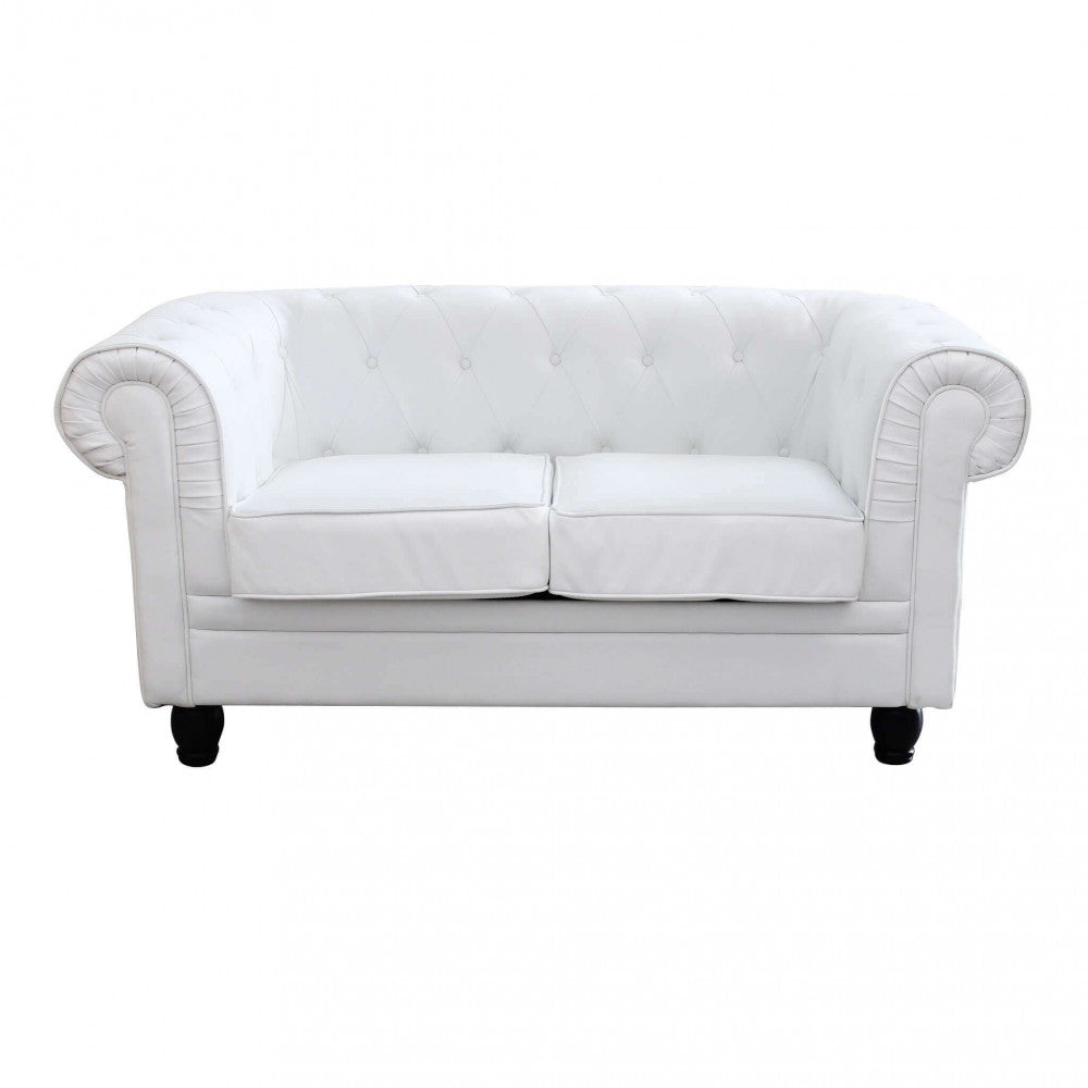 DIVANO 2 POSTI CHESTERFIELD IN ECOPELLE BIANCO