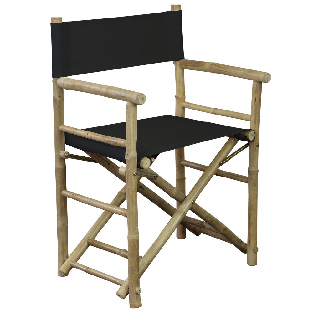Dettaglio strutturale della sedia regista Mojito nera in bamboo su sfondo bianco.