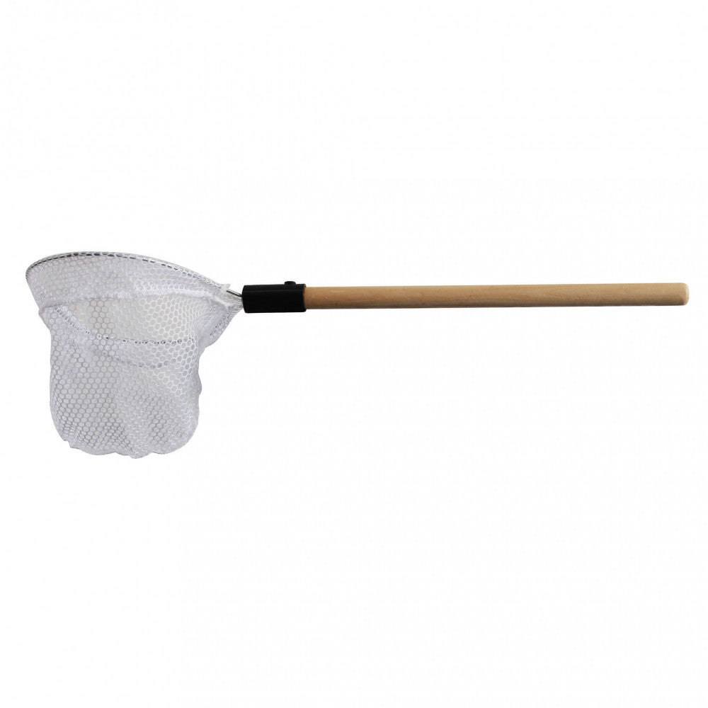 Retino Ovale RETINO OVALE - Modello GM807317 con manico in legno chiaro e rete bianca, isolato su sfondo bianco.