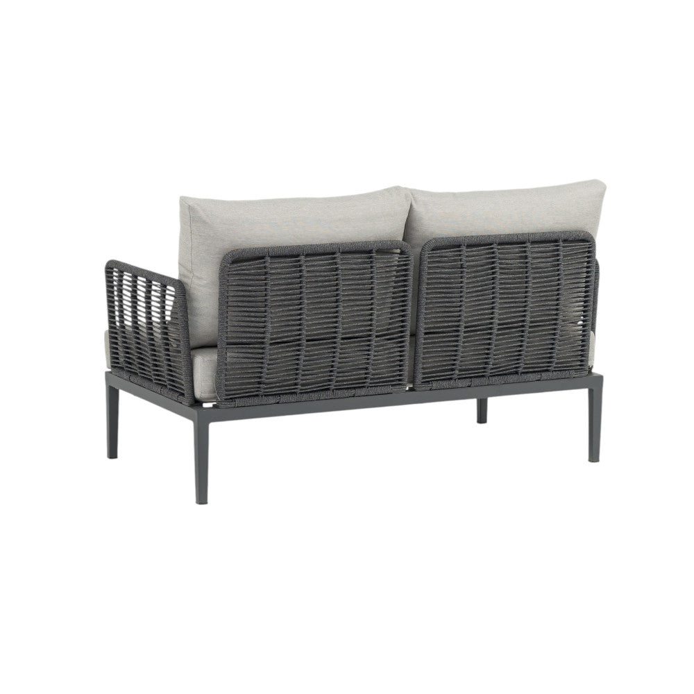 Retro del divano Marigot, che rivela l'elegante struttura intrecciata in PVC antracite.