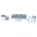 Set salotto da esterno Minneapolis 3 Posti con struttura in alluminio bianco e rivestimento in textilene grigio, composto da divano a tre posti, due poltrone e un tavolino quadrato