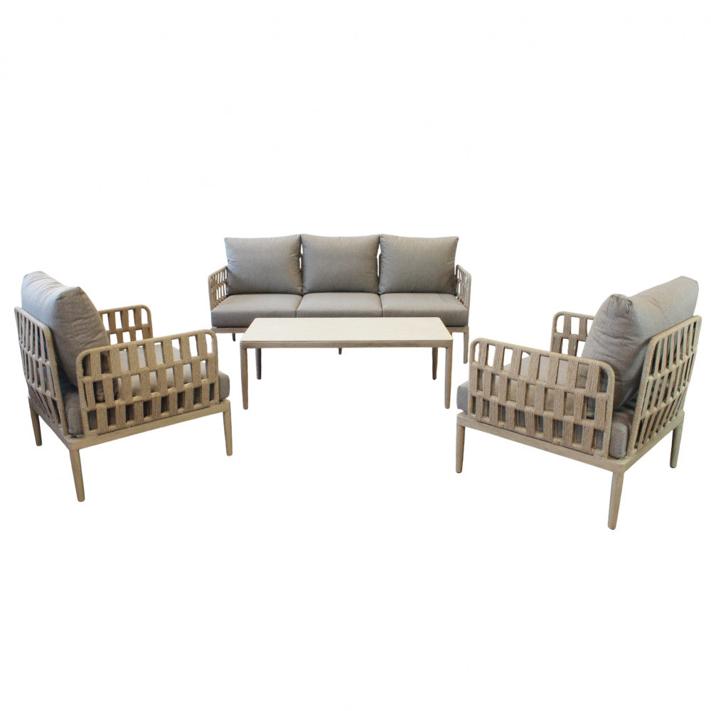 Salotto Saint John 5 Posti in Alluminio Effetto Legno con Cuscini - AT804348-NAT - foto 11
