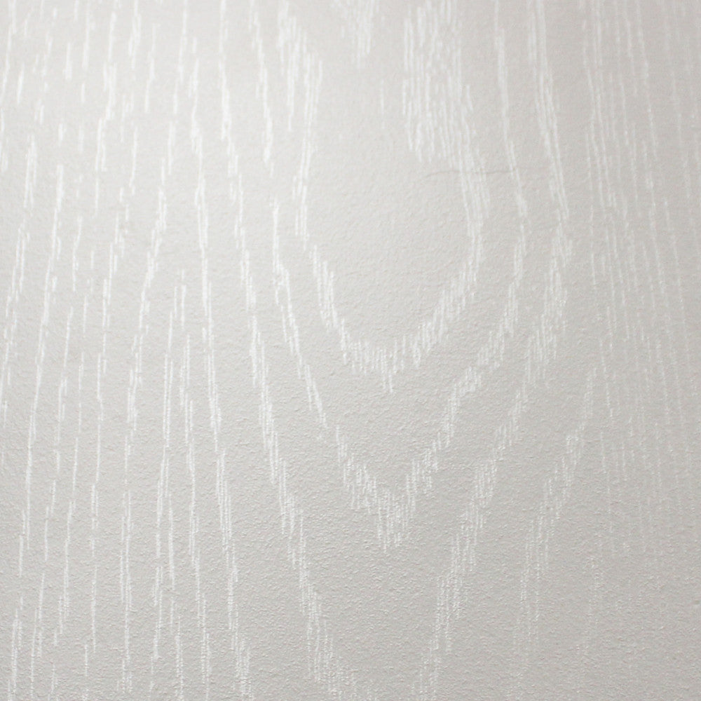 Dettaglio ravvicinato della texture in truciolare bilaminato bianco con venature effetto legno.