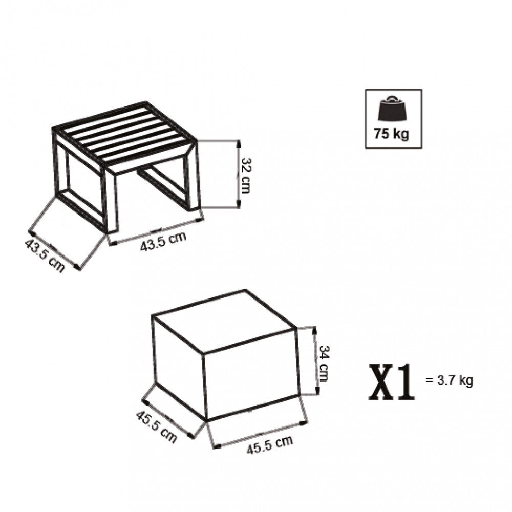 Schema tecnico e Misure per Tavolino per esterni Cuba, con design quadrato moderno e robusto, perfetto per balconi e terrazze | Albert Stock