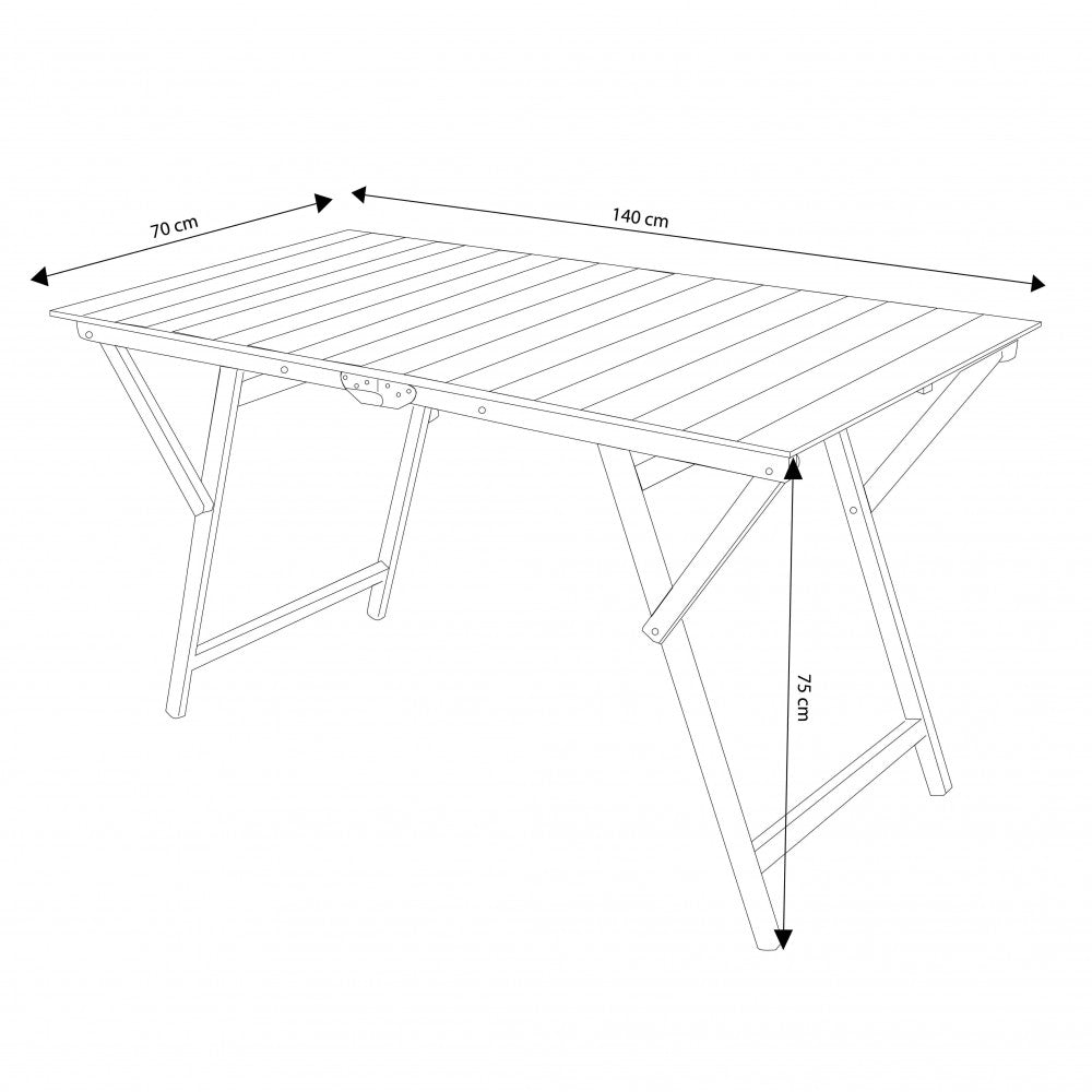 Schema Tecnico e misure Tavolo fisso per esterni Doppio, con design rettangolare e struttura robusta in legno di faggio color noce | Albert Stock
