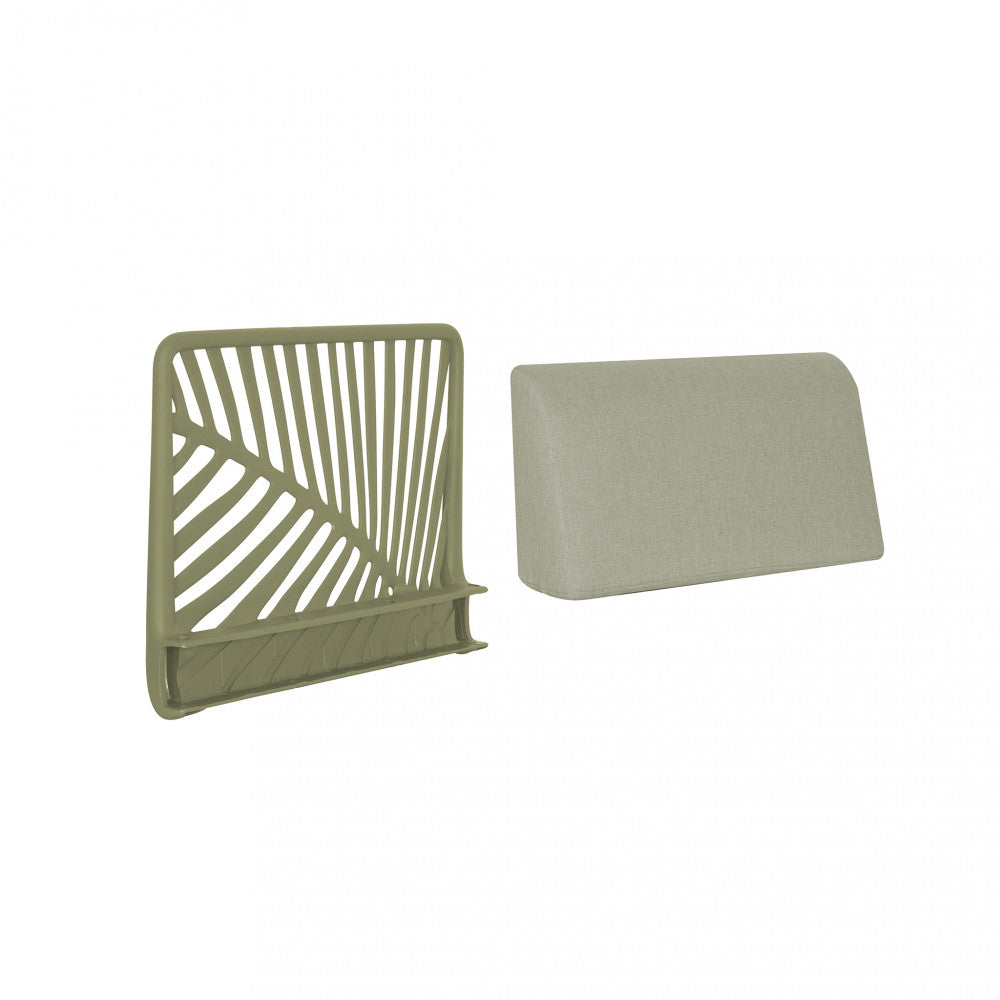 Schienale Angolare per Salotto Guaranà con struttura in polipropilene verde e cuscino.