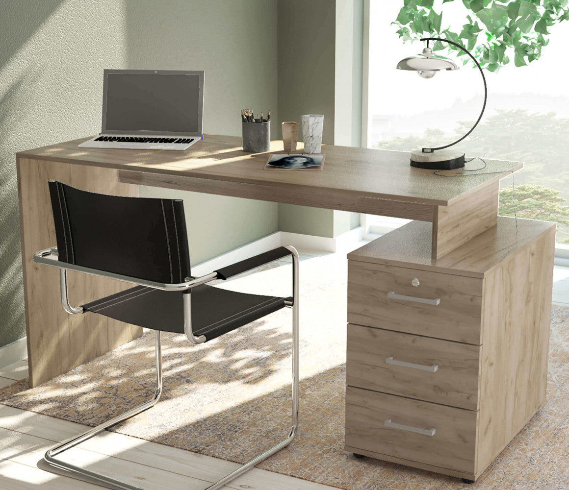 Scrivania Deni Olmo in finitura Rovere Grigio, ideale per ufficio o studio domestico | Albert Stock