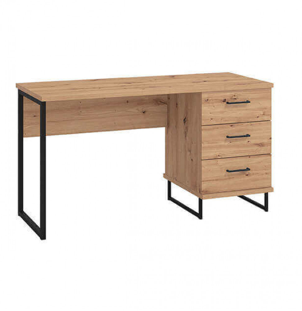 Scrivania Sardinia in legno chiaro e struttura in metallo nero, design industriale moderno | Albert Stock