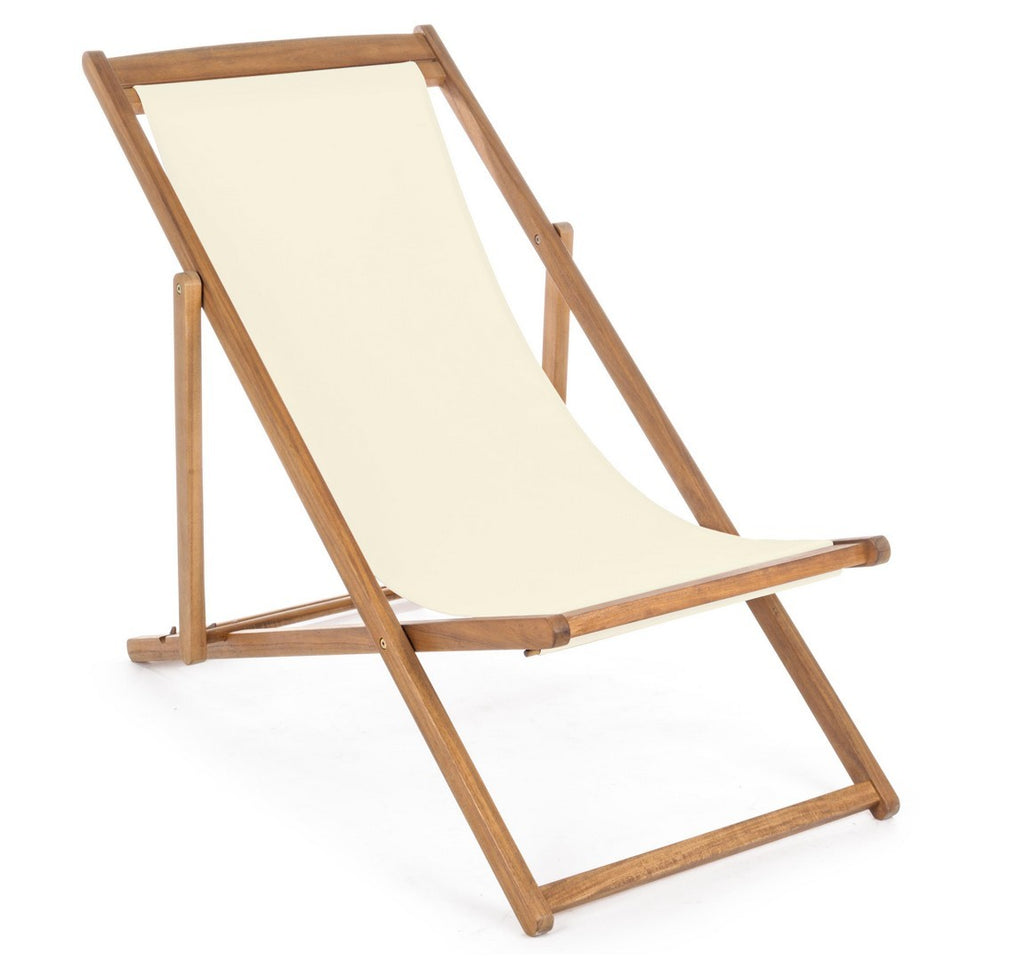 Sdraio in legno di acacia e tessuto ecrù idrorepellente.
