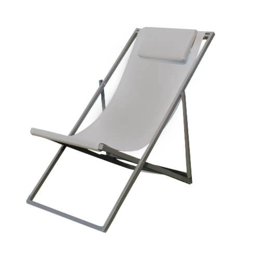 Sdraio Avana Taupe con struttura in alluminio e schienale reclinabile in textilene, ideale per piscina e giardino.