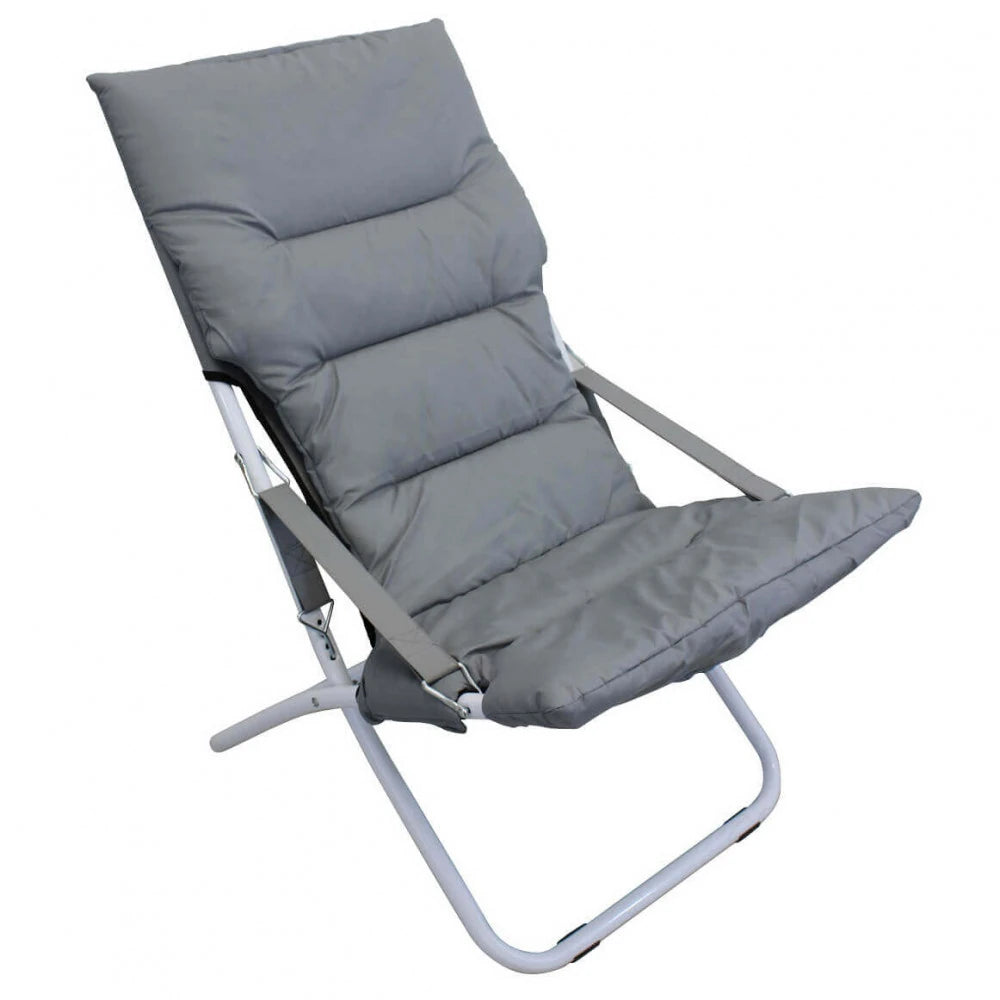 Sdraio Canapone pieghevole in acciaio e telo Oxford grigio (PVC 600D), robusta per giardino e campeggio.