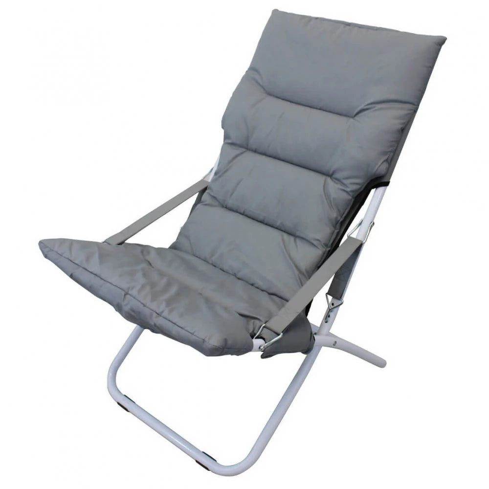 Sdraio Canapone pieghevole in acciaio e telo Oxford grigio (PVC 600D), robusta per giardino e campeggio, vista laterale