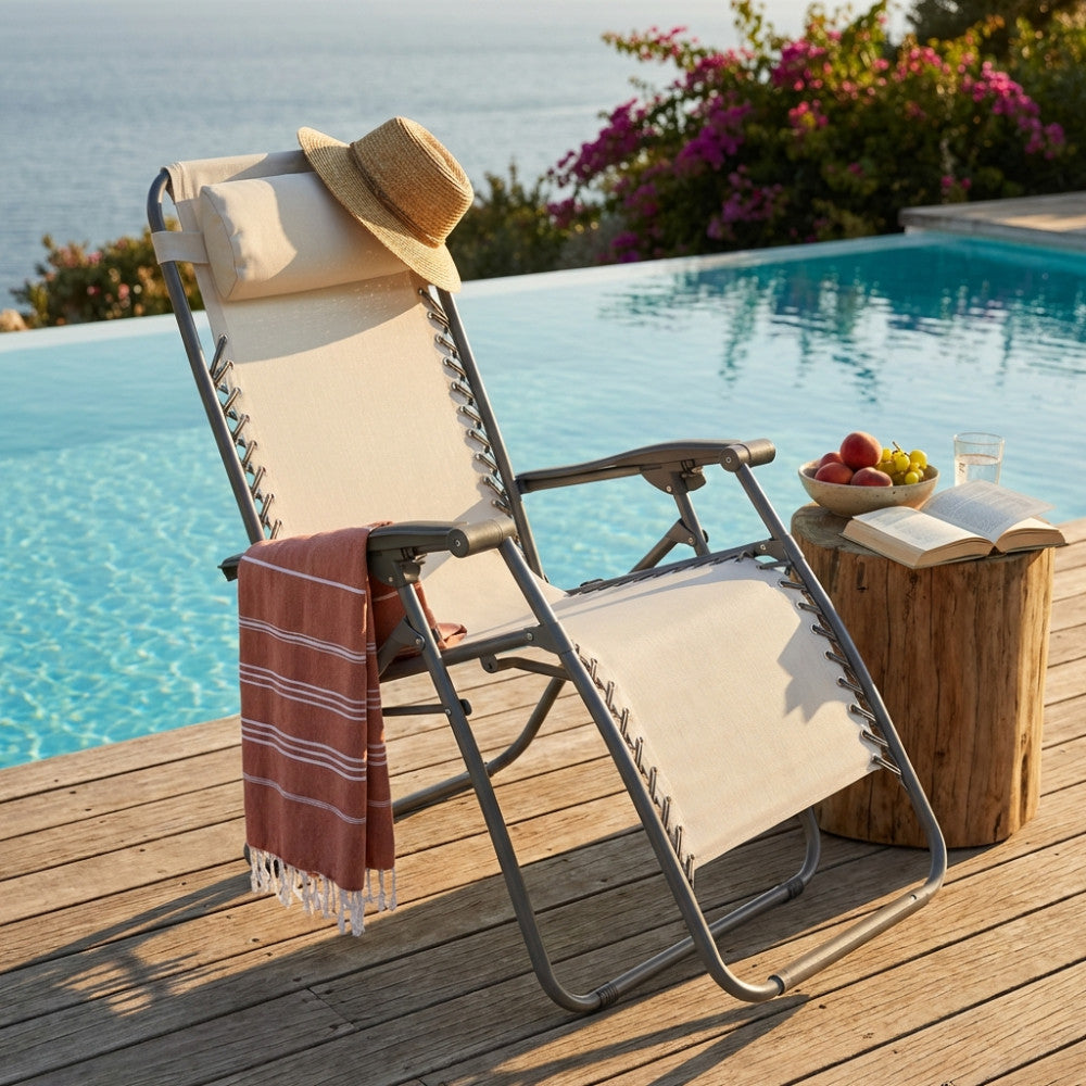 Sdraio Comfort Pieghevole in Acciaio e Textilene Beige - BC807814-BEIG - foto 2