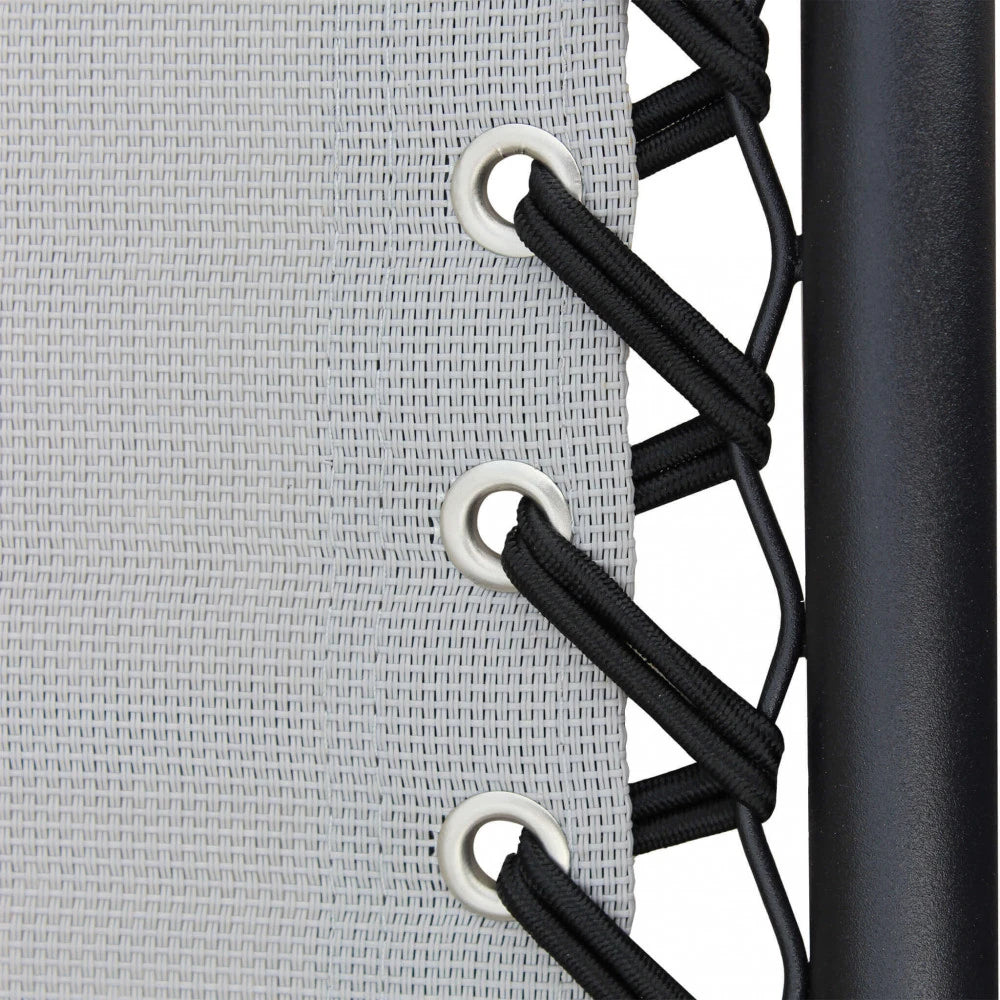 Sdraio Comfort reclinabile con struttura nera in acciaio e telo in Textilene grigio chiaro, dettaglio trama