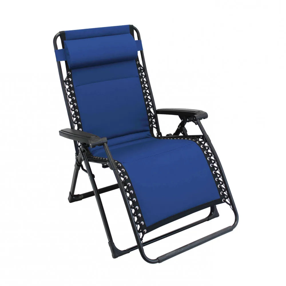 Sdraio Comfort XXL pieghevole, tessuto Oxford blu e struttura in metallo antracite.