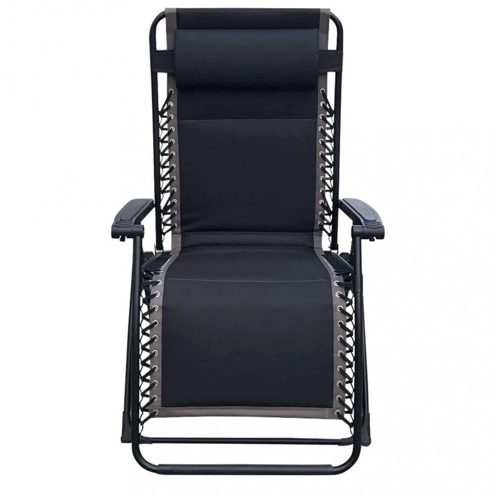 Sdraio Comfort XXL pieghevole, tessuto Oxford nero e struttura in metallo nero, vista frontale