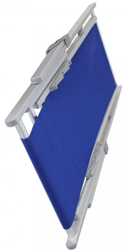 Sdraio mare pieghevole Blu con braccioli, struttura in acciaio e seduta in textilene, ideale per spiaggia, richiuso