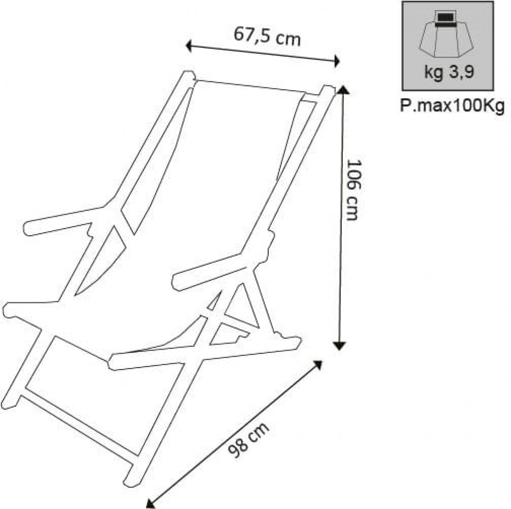 Disegno tecnico sdraio Cosma con dimensioni