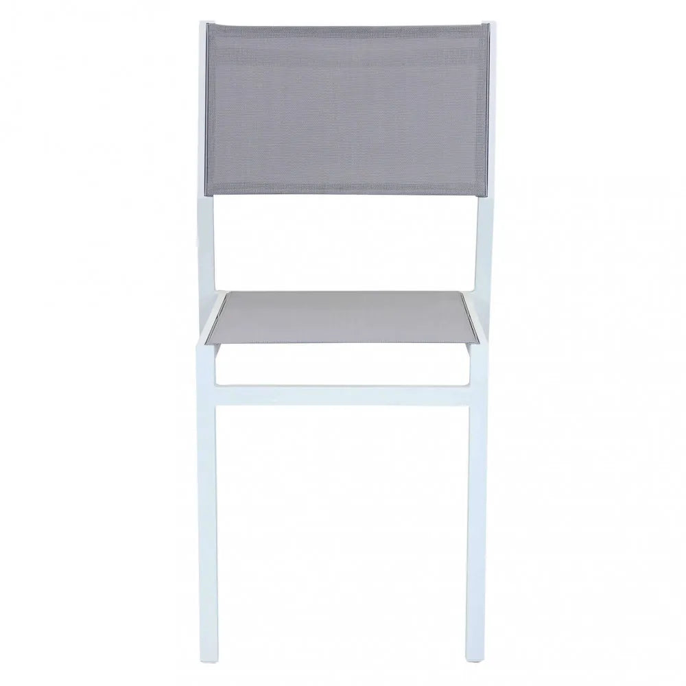 Sedia Avana in Alluminio Bianco e Textilene 2x1 Grigio Chiaro, design moderno per esterni, vista frontale