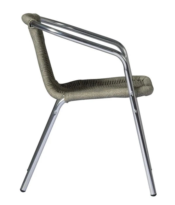 Sedia Bar Contract CC38P in Alluminio con seduta e schienale in Filo di Acciaio Plastificato Paglia, impilabile, vista laterale