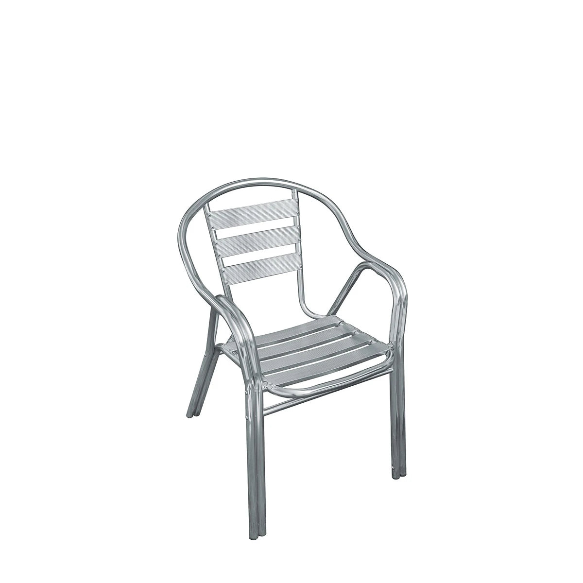 Sedia Bar Contract CC37 interamente in Alluminio Naturale con seduta a listelli e tubo doppio, impilabile.
