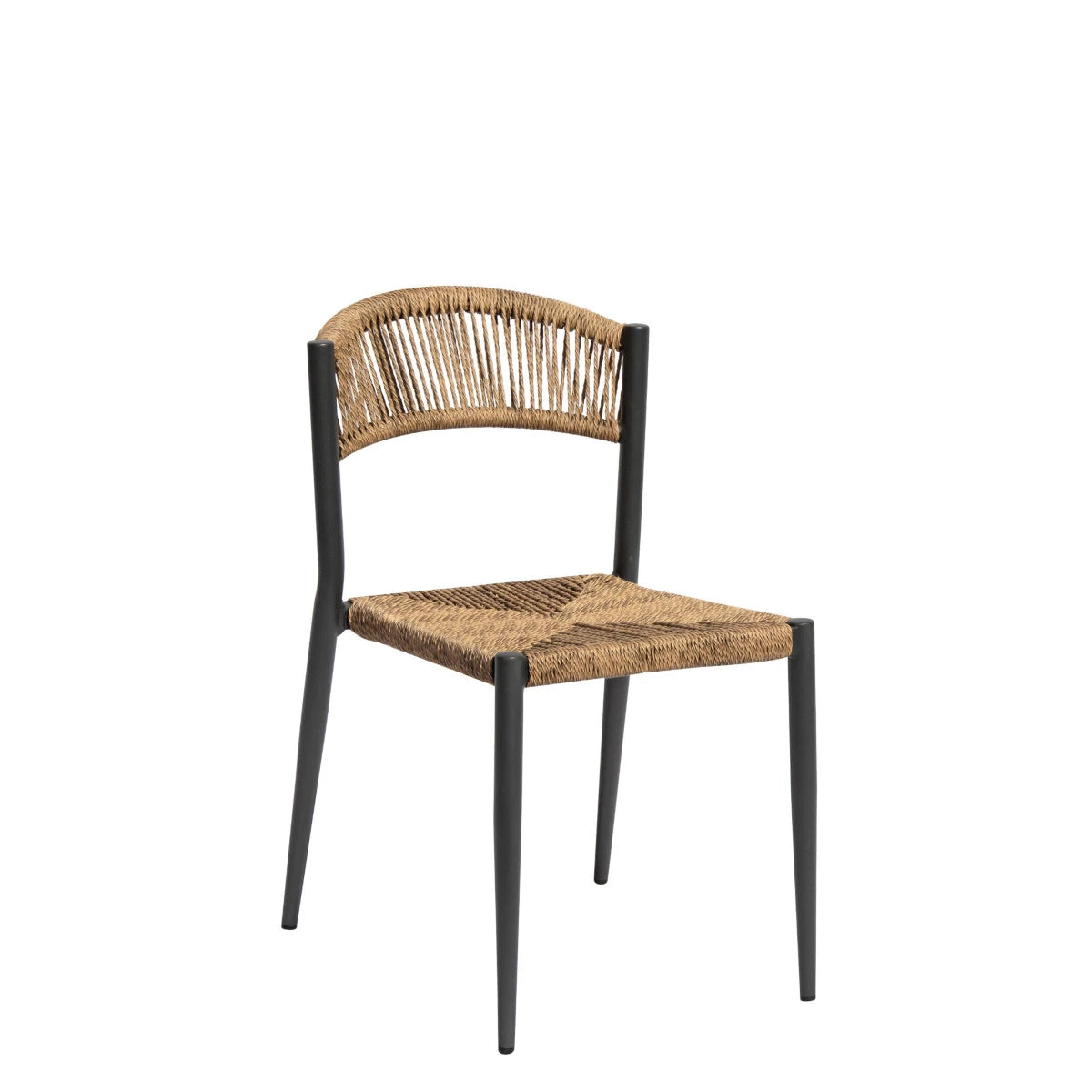 Sedia Bar Modello Milano senza braccioli, Alluminio rinforzato e seduta in Twist Wicker 5mm Grigio, ideale per dehor contract.