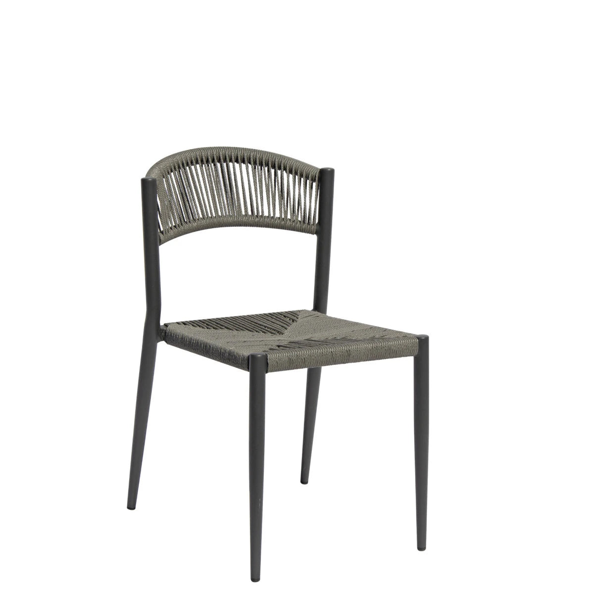 Sedia Bar Modello Milano senza braccioli, Alluminio rinforzato e seduta in Twist Wicker 5mm Grigio, ideale per dehor contract.