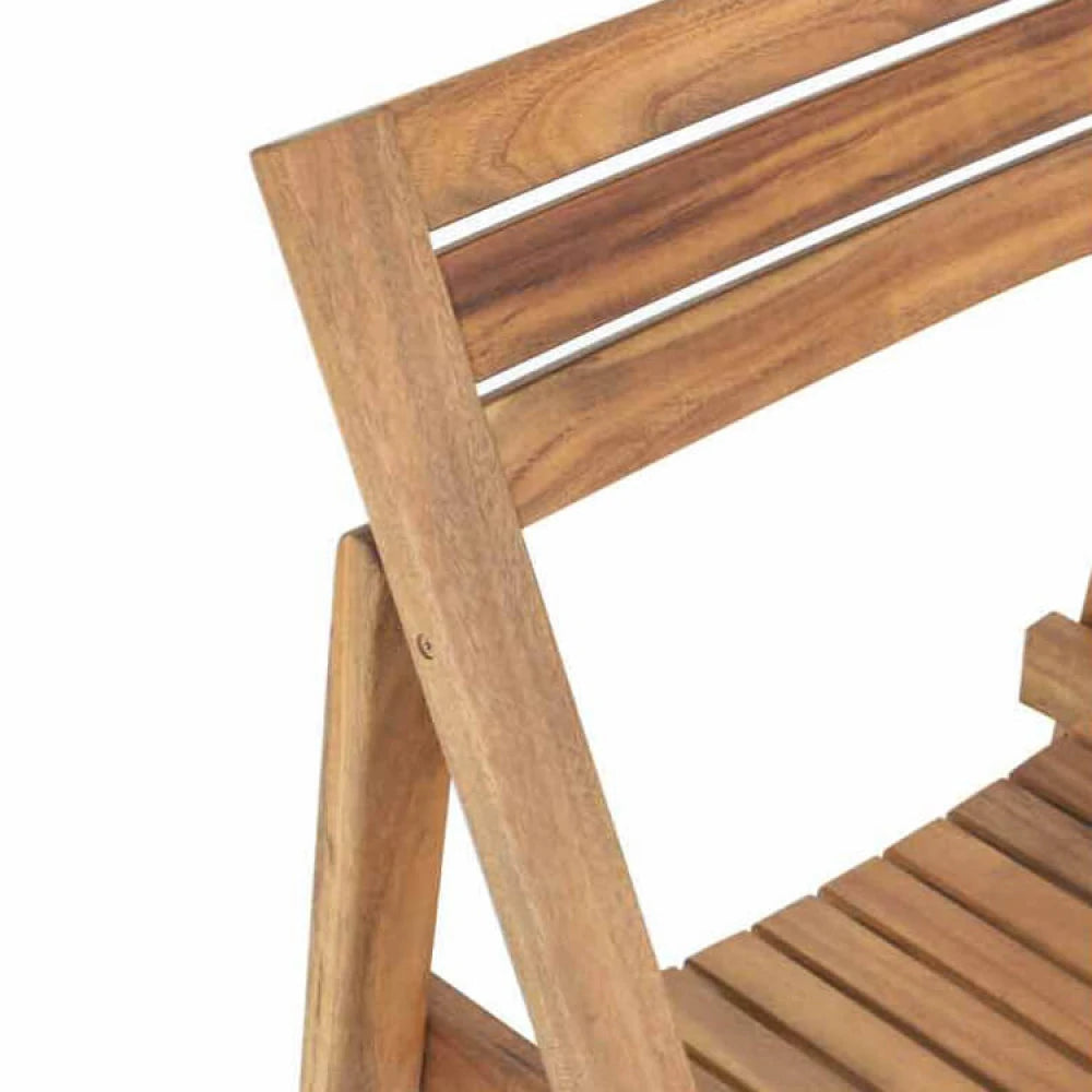 Sedia Birra Naturale in Legno di Acacia massiccio, design rustico e robusto per giardino e feste all'aperto, dettaglio schienale