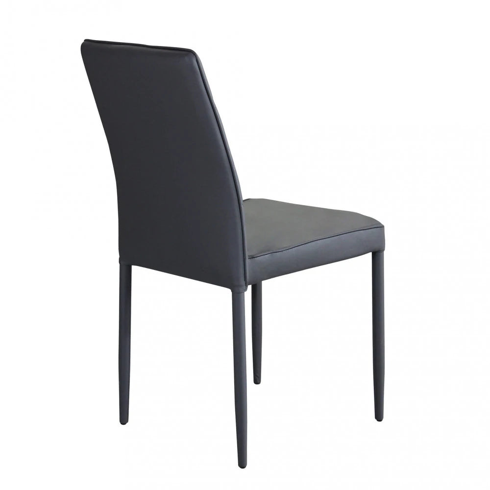 Sedia Blossom 2 in ecopelle grigio scuro con struttura in acciaio, design moderno per sala da pranzo, panoramica posteriore
