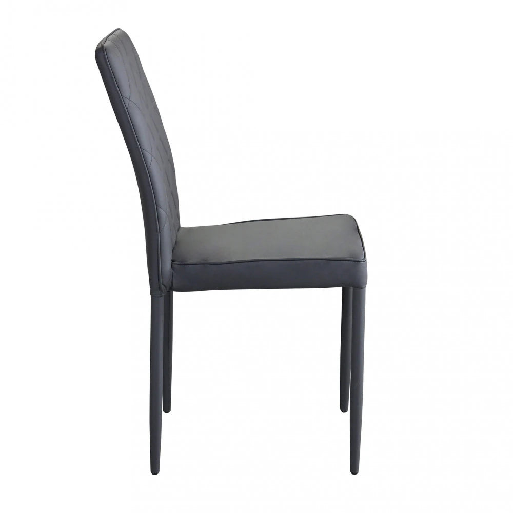 Sedia Blossom 2 in ecopelle grigio scuro con struttura in acciaio, design moderno per sala da pranzo, Vista Laterale